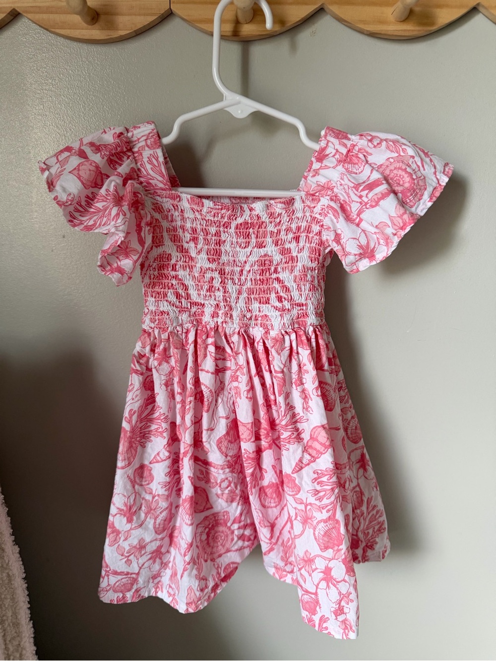 Shade Critters Girls Size 3 Pink White Floral Smocked Puff Sleeve Cotton Dress
